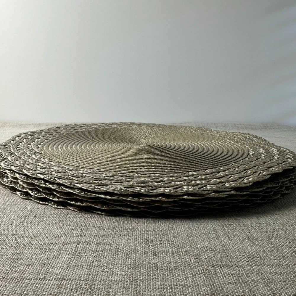 Set of 6 Round Braided Champagne Silver Placemats Chargers 15